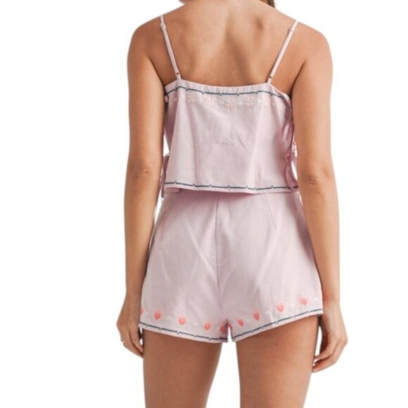 Pink Floral Embroidered Crop Top and Shorts Set Womens Spring Outfit Summer Set - Picture 5 of 6